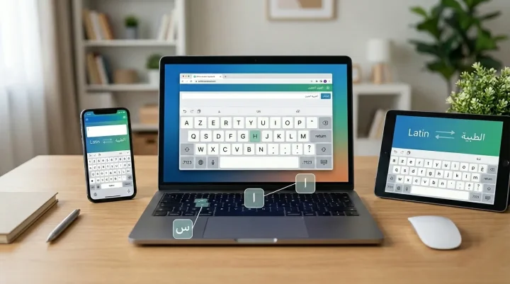 Disposition des touches clavier arabe AZERTY — correspondance entre touches françaises et lettres arabes sur PC, ordinateur portable et smartphone, avec option clavier en ligne